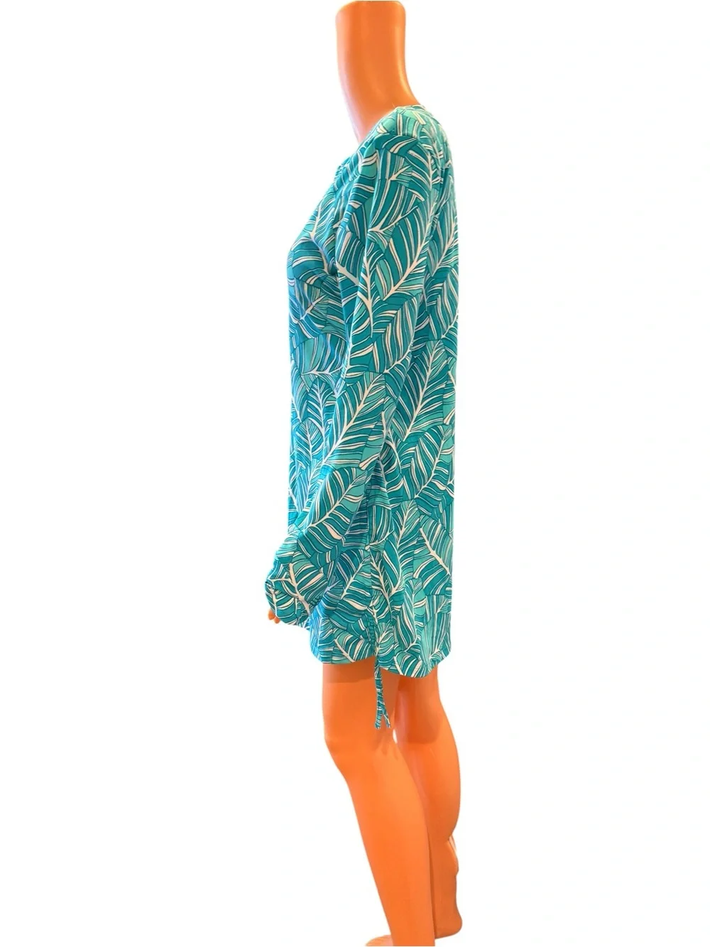 Coolibar Hokulani Blue Leaf Print  Swim Shirt Coverup Dress UpF 50+ Size Medium - Picture 5 of 8